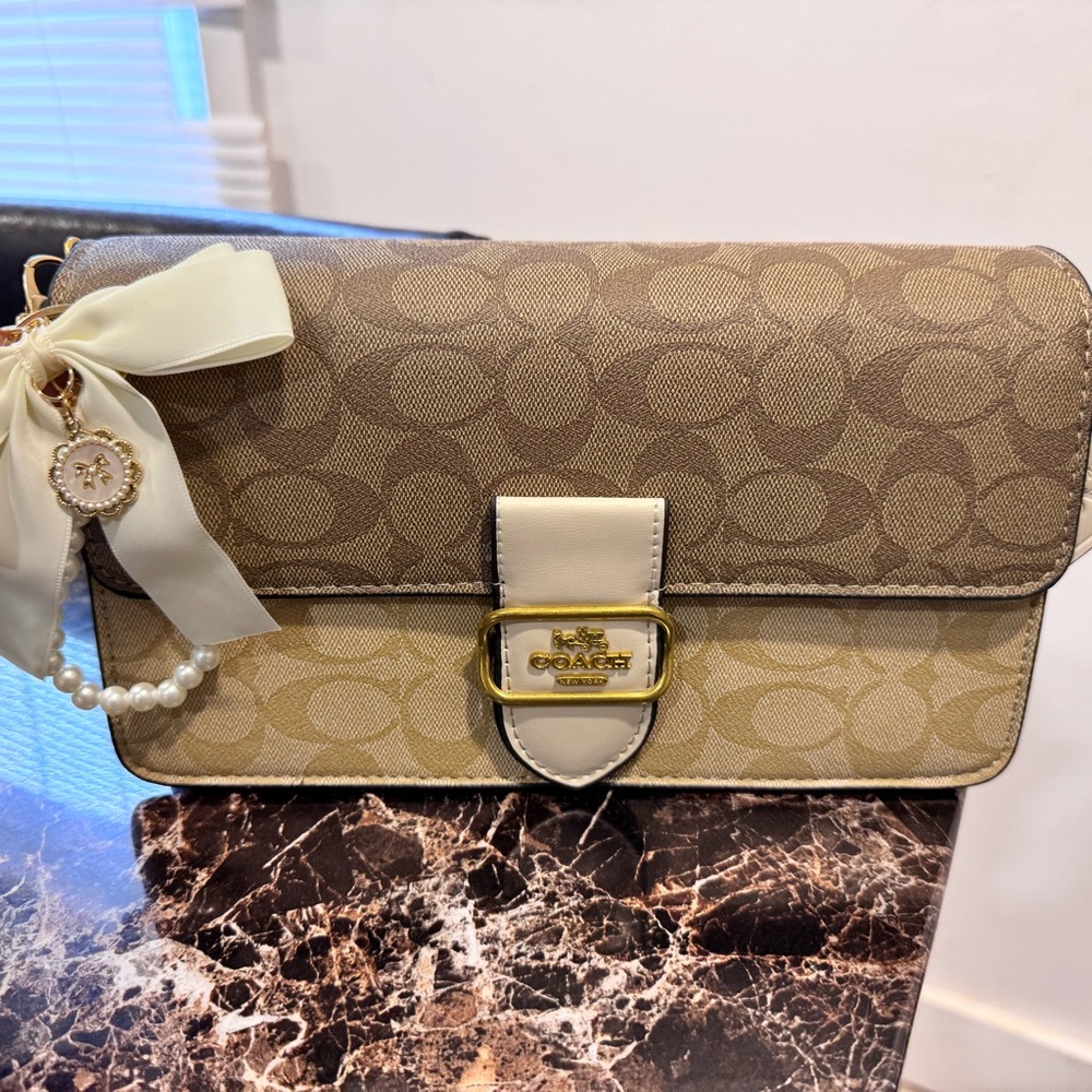 Coach Tan and Cream Signature Wristlet